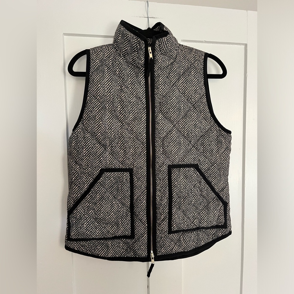 J. Crew Herringbone Zebra Print Down Puffer Vest size Small